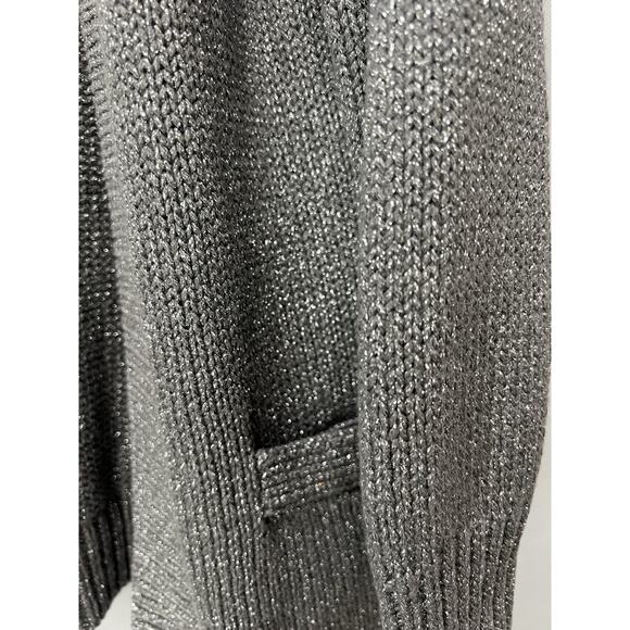 J Crew Oralie Sweater Women Small Silver Metallic V-Neck Cardigan Varsity Knit - Picture 2 of 8